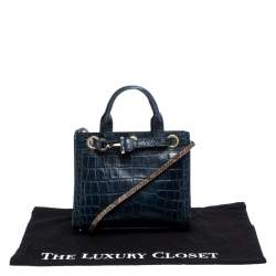 Pre Owned Aigner Blue Crocodile Embossed Leather Cavallina Top Handle