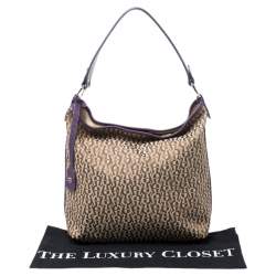 Pre Owned Aigner Beige/Purple Signature Canvas and Leather Hobo