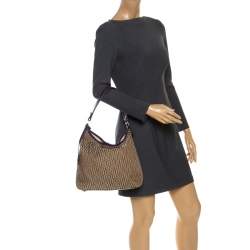Pre Owned Aigner Beige/Purple Signature Canvas and Leather Hobo