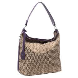 Pre Owned Aigner Beige/Purple Signature Canvas and Leather Hobo
