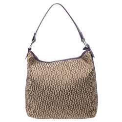 Pre Owned Aigner Beige/Purple Signature Canvas and Leather Hobo