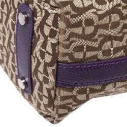 Pre Owned Aigner Beige/Purple Signature Canvas and Leather Hobo