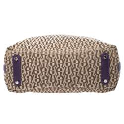 Pre Owned Aigner Beige/Purple Signature Canvas and Leather Hobo