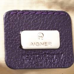 Pre Owned Aigner Beige/Purple Signature Canvas and Leather Hobo