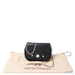 Pre Owned Aigner Black Leather Chain Crossbody Bag
