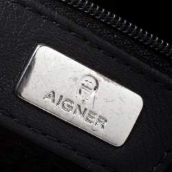 Pre Owned Aigner Black Monogram Leather Hobo