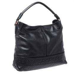 Pre Owned Aigner Black Monogram Leather Hobo