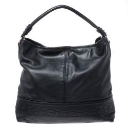 Pre Owned Aigner Black Monogram Leather Hobo
