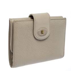 Pre Owned Aigner Ivory Leather Flap Compact Wallet