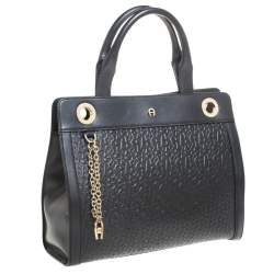 Pre Owned Aigner Black Leather Cavallina Top Handle Bag