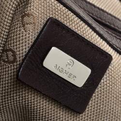 Pre Owned Aigner Brown Woven Leather Satchel
