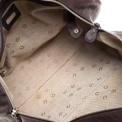 Pre Owned Aigner Brown Woven Leather Satchel