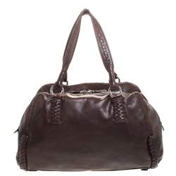 Pre Owned Aigner Brown Woven Leather Satchel