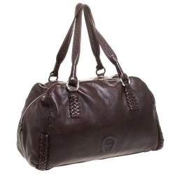 Pre Owned Aigner Brown Woven Leather Satchel