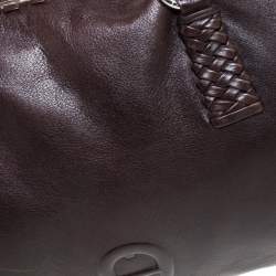 Pre Owned Aigner Brown Woven Leather Satchel