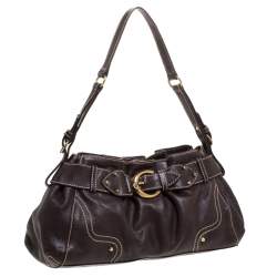 Pre Owned Aigner Dark Brown Leather Shoulder Bag