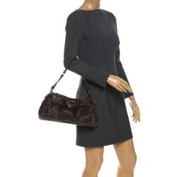 Pre Owned Aigner Dark Brown Leather Shoulder Bag