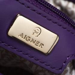 Pre Owned Aigner Purple Crocodile Embossed Leather Cavallina Top Handle Bag