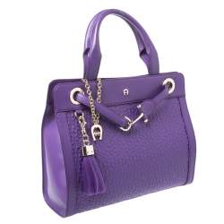 Pre Owned Aigner Purple Crocodile Embossed Leather Cavallina Top Handle Bag