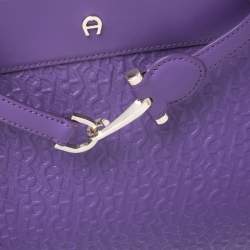 Pre Owned Aigner Purple Crocodile Embossed Leather Cavallina Top Handle Bag
