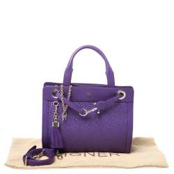 Pre Owned Aigner Purple Crocodile Embossed Leather Cavallina Top Handle Bag