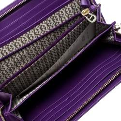 Pre Owned Aigner Purple Monogram Embossed Leather Cavallina Zip Around Wallet