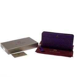 Pre Owned Aigner Purple Monogram Embossed Leather Cavallina Zip Around Wallet