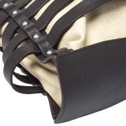 Pre Owned Aigner Brown/Beige Canvas and Leather Cage Tote