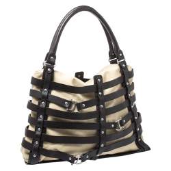 Pre Owned Aigner Brown/Beige Canvas and Leather Cage Tote