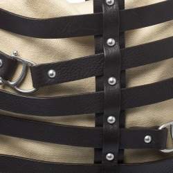 Pre Owned Aigner Brown/Beige Canvas and Leather Cage Tote