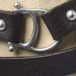 Pre Owned Aigner Brown/Beige Canvas and Leather Cage Tote