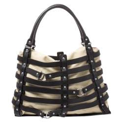 Pre Owned Aigner Brown/Beige Canvas and Leather Cage Tote