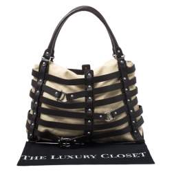 Pre Owned Aigner Brown/Beige Canvas and Leather Cage Tote