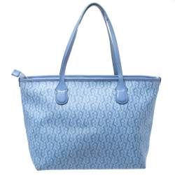 Pre Owned Aigner Blue Signature Coated Canvas Shopper Tote