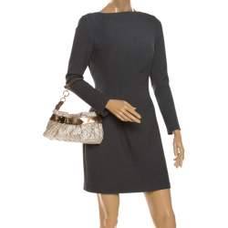 Pre Owned Aigner Metallic Beige/Bronze Fabric Small Pleated Shoulder Bag