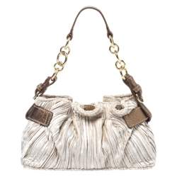 Pre Owned Aigner Metallic Beige/Bronze Fabric Small Pleated Shoulder Bag