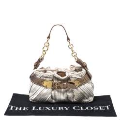 Pre Owned Aigner Metallic Beige/Bronze Fabric Small Pleated Shoulder Bag