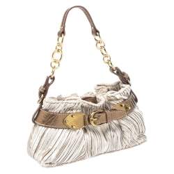Pre Owned Aigner Metallic Beige/Bronze Fabric Small Pleated Shoulder Bag