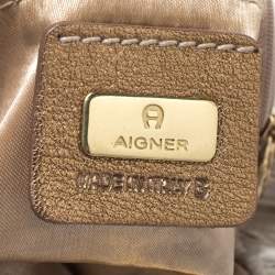 Pre Owned Aigner Metallic Beige/Bronze Fabric Small Pleated Shoulder Bag