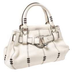 Pre Owned Aigner Off White Leather Buckle Padlock Bag
