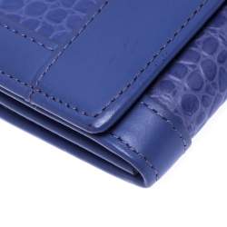 Pre Owned Aigner Purple Croc Embossed Continental Wallet