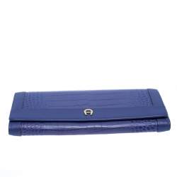 Pre Owned Aigner Purple Croc Embossed Continental Wallet