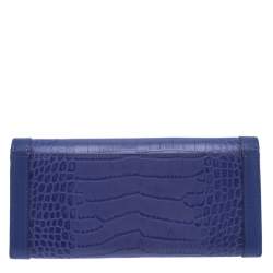 Pre Owned Aigner Purple Croc Embossed Continental Wallet