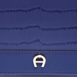 Pre Owned Aigner Purple Croc Embossed Continental Wallet