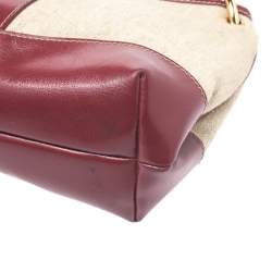 Pre Owned Aigner Red/Beige Canvas and Leather Shoulder Bag