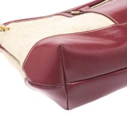 Pre Owned Aigner Red/Beige Canvas and Leather Shoulder Bag