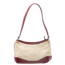 Pre Owned Aigner Red/Beige Canvas and Leather Shoulder Bag
