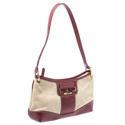 Pre Owned Aigner Red/Beige Canvas and Leather Shoulder Bag