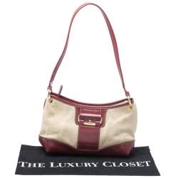 Pre Owned Aigner Red/Beige Canvas and Leather Shoulder Bag