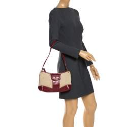 Pre Owned Aigner Red/Beige Canvas and Leather Shoulder Bag